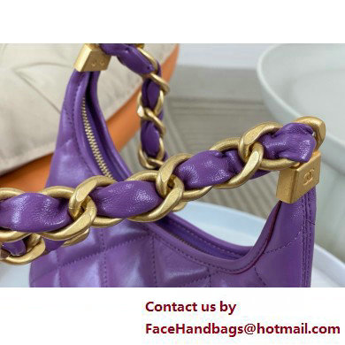 Chanel Shiny Lambskin  &  Gold-Tone Metal Small Hobo Bag PURPLE AS4922 2025